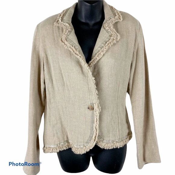 Chico's Jackets & Blazers - CHICO'S Natural Tan Linen Hopsack Alex Blazer Jacket NWT  Small